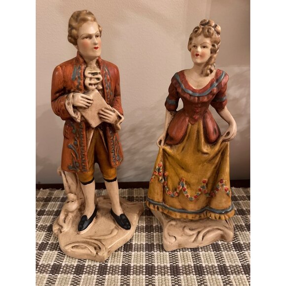 Vintage Chalkware Figurines Colonial Early American Man & Woman New Art Wares - Picture 3 of 13